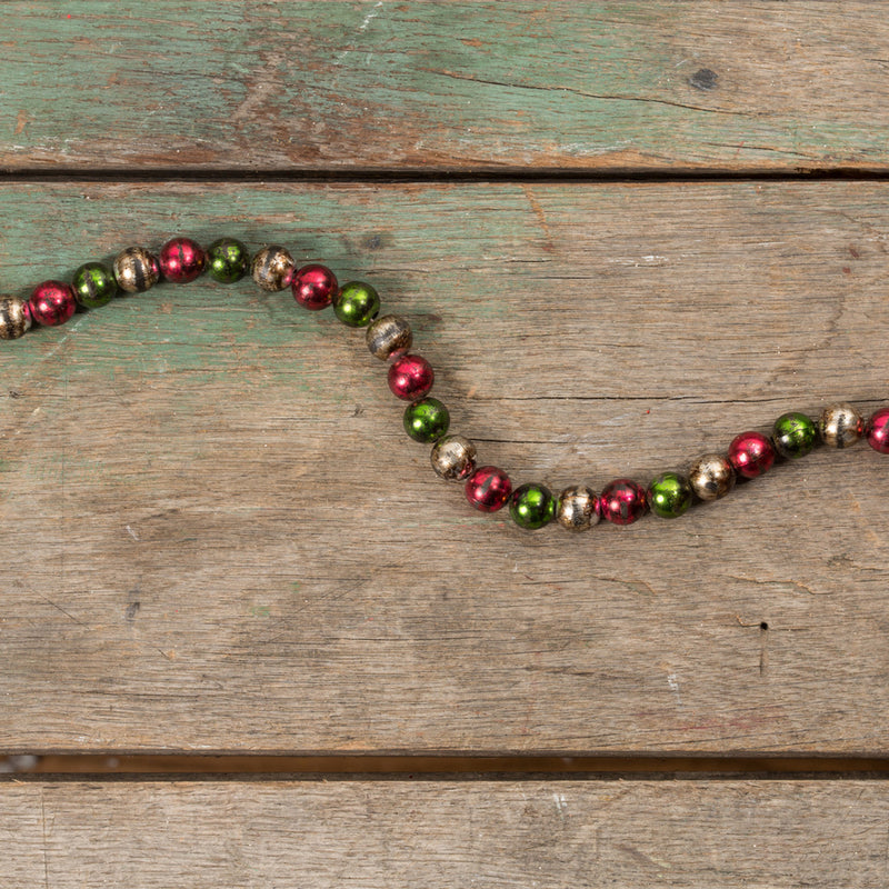 Vintage Mercury Glass Bead Garland 7' Beaded Green Red Gold 90 Feather Tree  Christmas Tree Garland Handmade Repurposed Beads