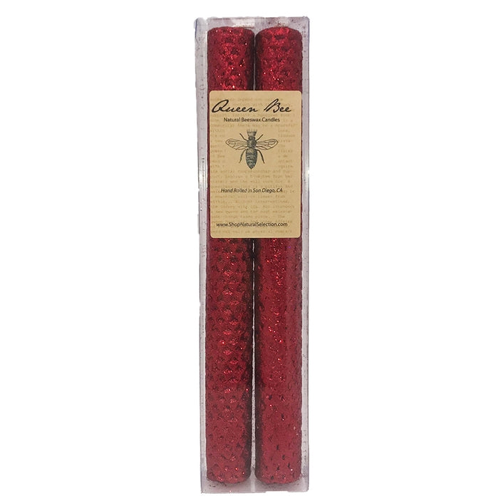 Beeswax Glitter Taper Candle Pair - Red