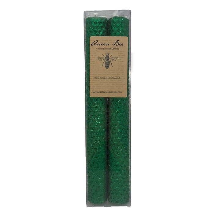 Beeswax Glitter Taper Candle Pair - Green