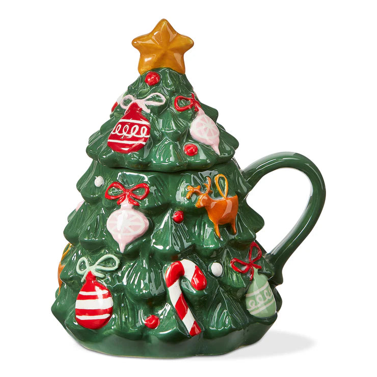 Vintage Christmas Tree-Shaped Lidded Mug