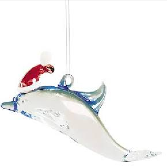 Christmas Dolphin Glass Ornament, Assorted Styles