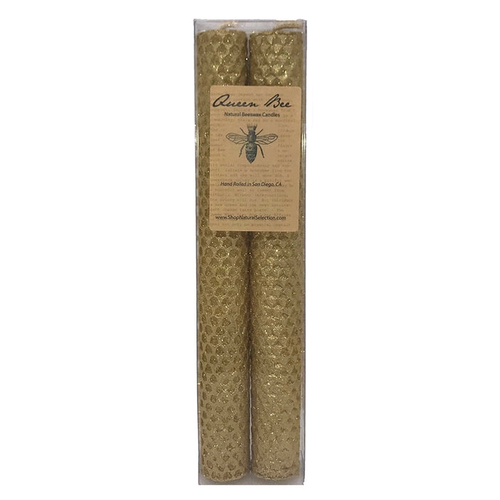 Beeswax Glitter Taper Candle Pair - Gold