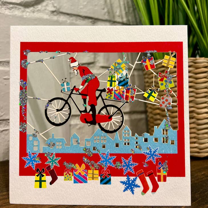 Bike Riding Santa Card