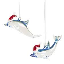 Christmas Dolphin Glass Ornament, Set of 2