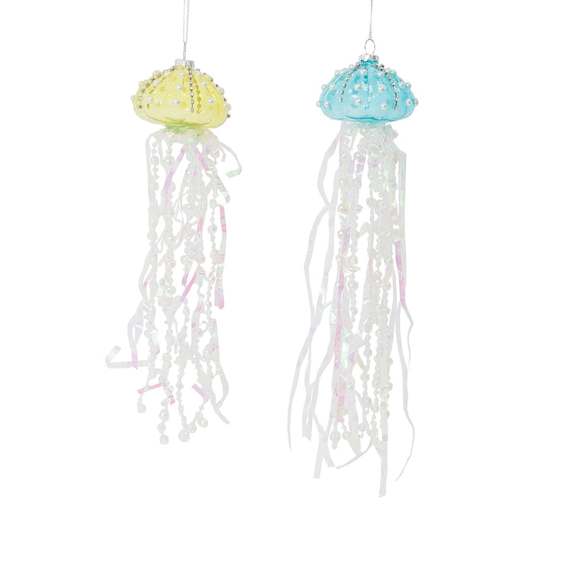 Jellyfish Glass Ornaments, Chartreuse or Blue