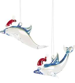 Christmas Dolphin Glass Ornament, Assorted Styles