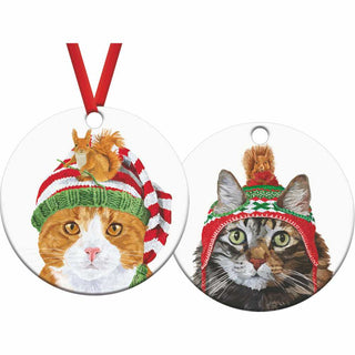 Porcelain Two-Sided Cat Ornament