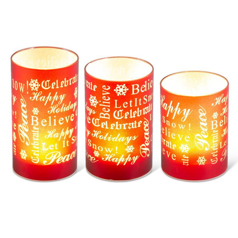 Lighted Red Candle Set with Holiday Sentiments, Set of 3