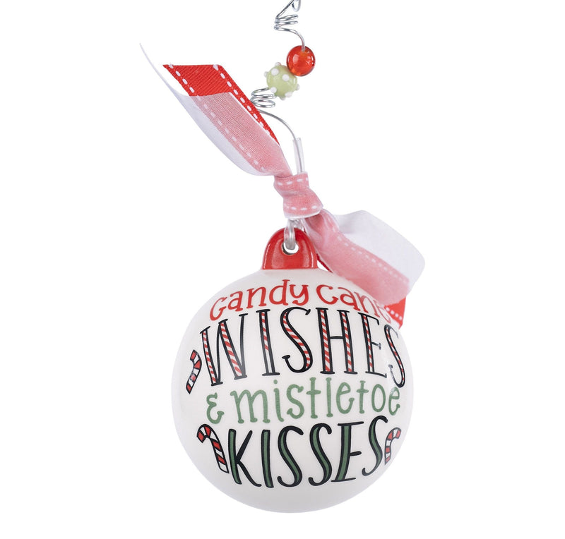 "Candy Cane Wishes & Mistletoe Kisses" Ceramic Ornament