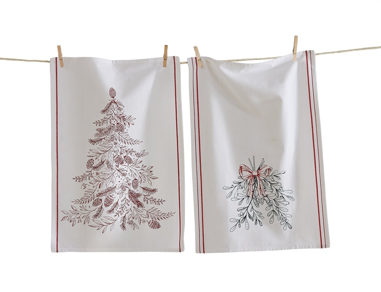 Christmas Tree & Mistletoe Towel Set, Set of 2