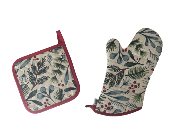 Pine & Berry Potholder/Oven Mitt Set