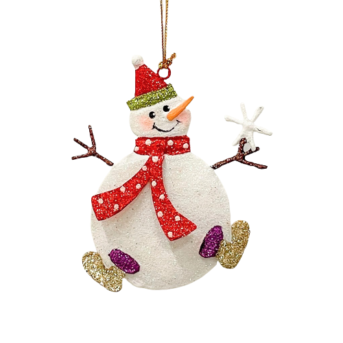 Glittered Snowman Tin Ornament