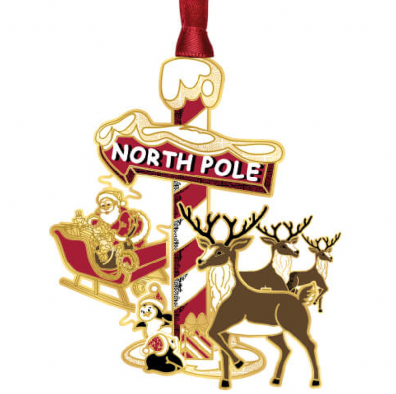 "North Pole" Reindeer Brass Ornament