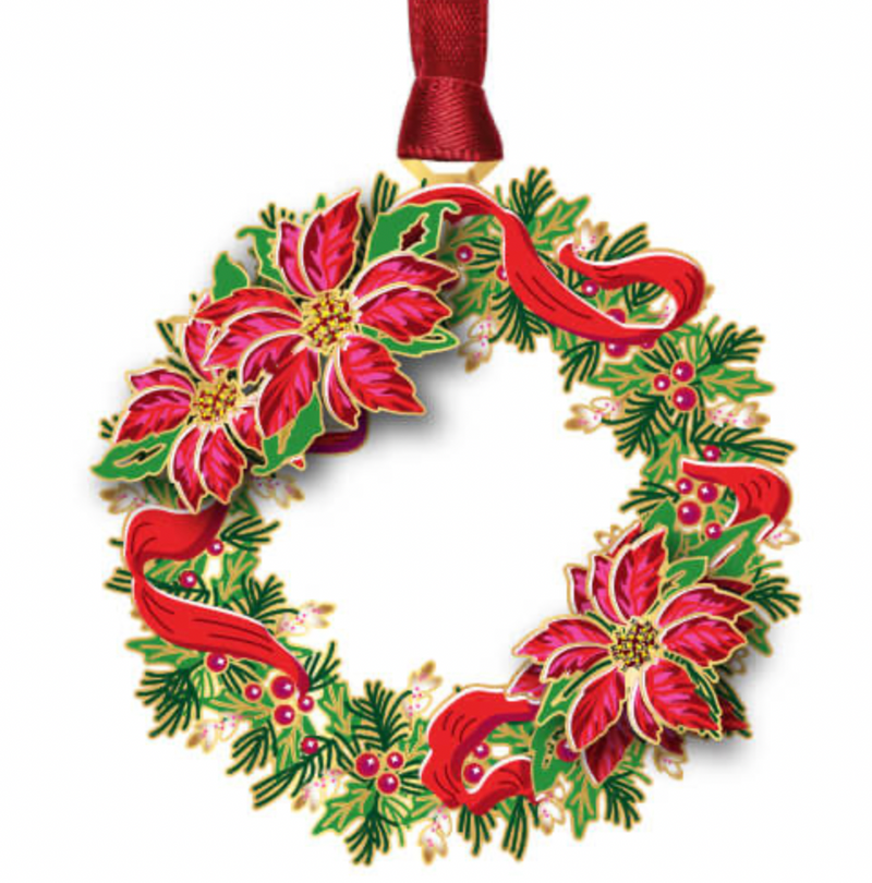 Poinsettia Wreath Brass Ornament