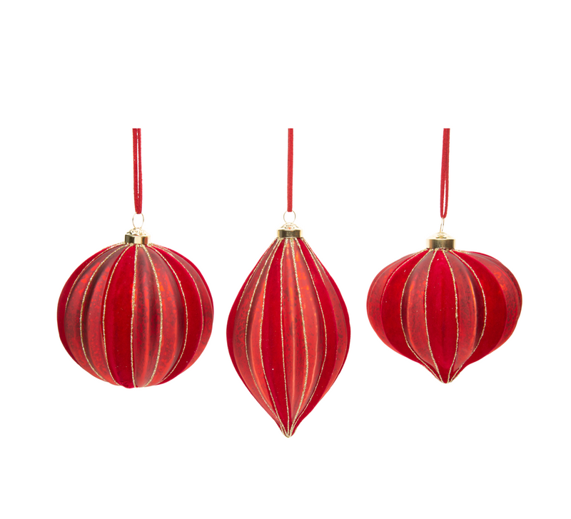 Vintage Style Red Flocked Ornament Set, Set of 3