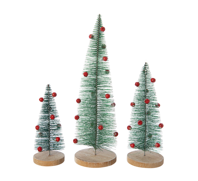 Jingle Bell Bristle Trees Set, Set of 3