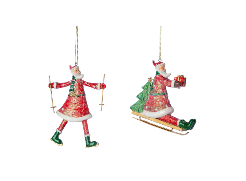 Winter Sports Santa Ornament Set, Set of 2