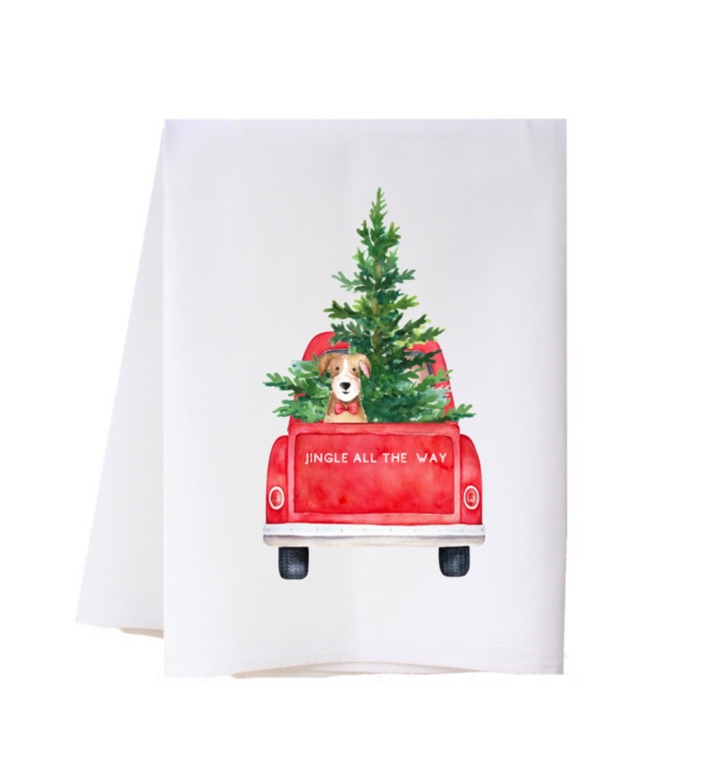 Christmas Truck with Puppy Towel - "Jingle all the way"