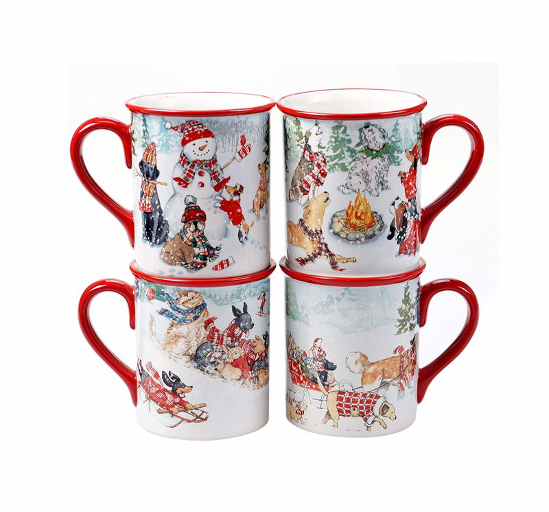 Winter Dogs Mug Set, Set of 4, Assorted