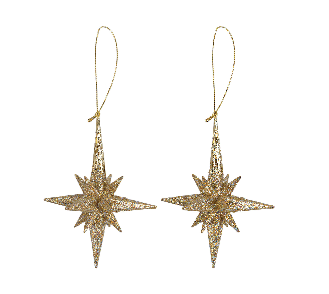 Gold Glitter Moravian Star Ornament Set of 2 Nostalgia