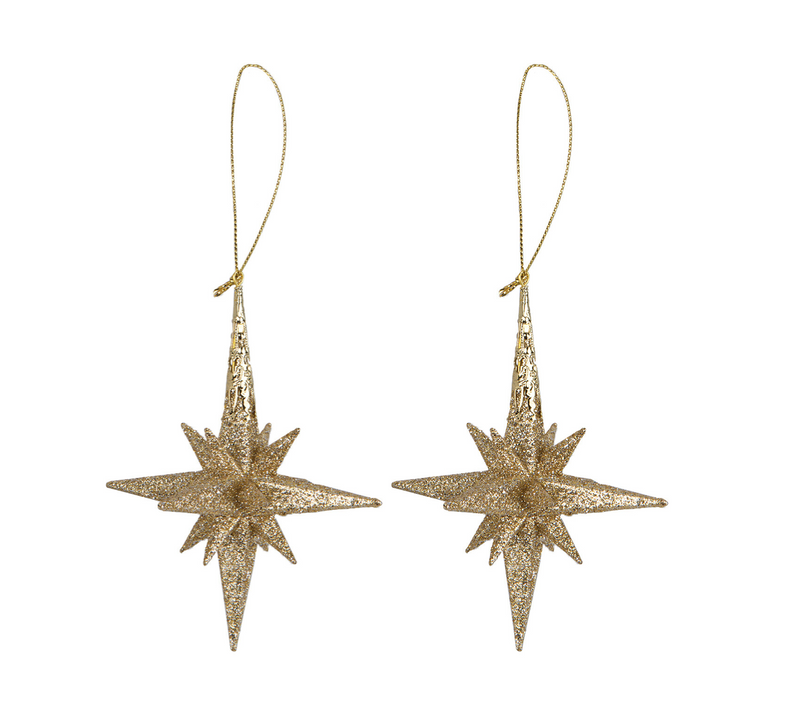 Gold Glitter Moravian Star Ornament, Set of 2