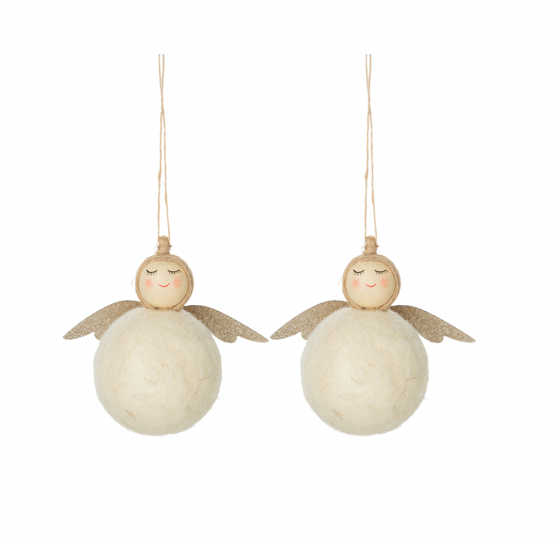 Snowball Angel Ornament Set, Set of 2