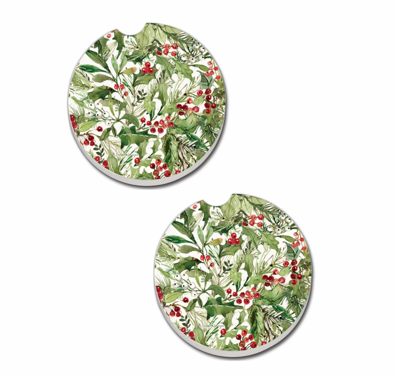 Winter Greenery Car Coaster Set, Set of 2