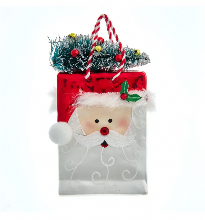 Santa Shopping Bag Glass Ornament