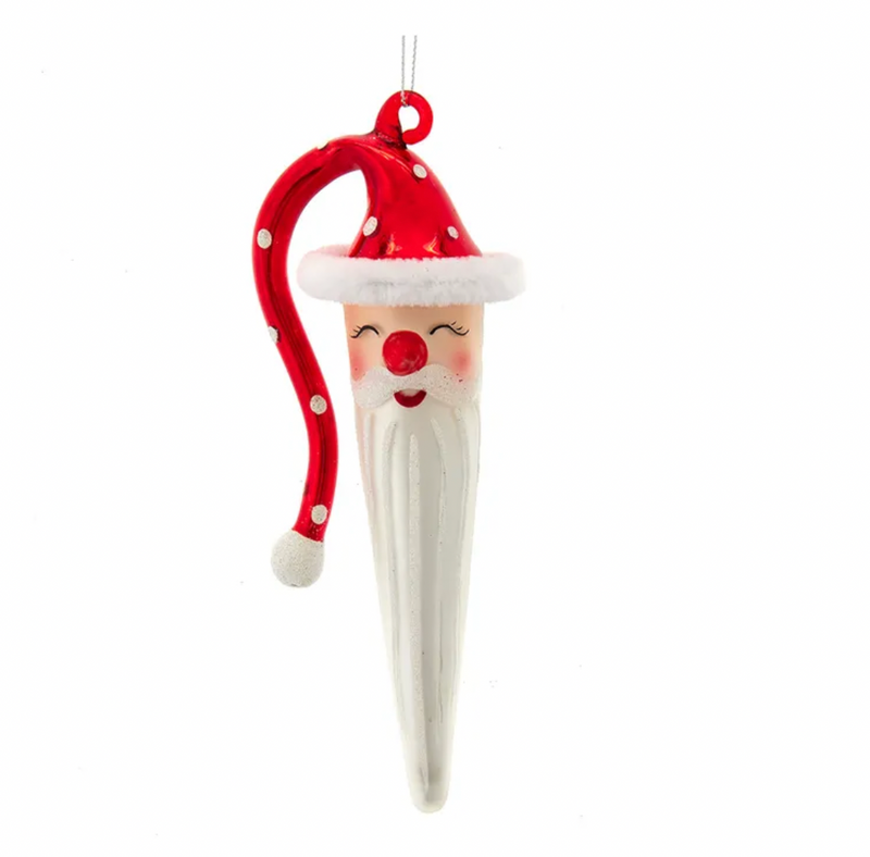 Santa Glass Ornament with Stocking Cap