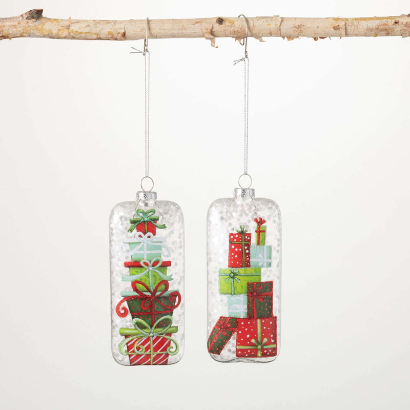 Christmas Packages Glass Ornament Set, Set of 2